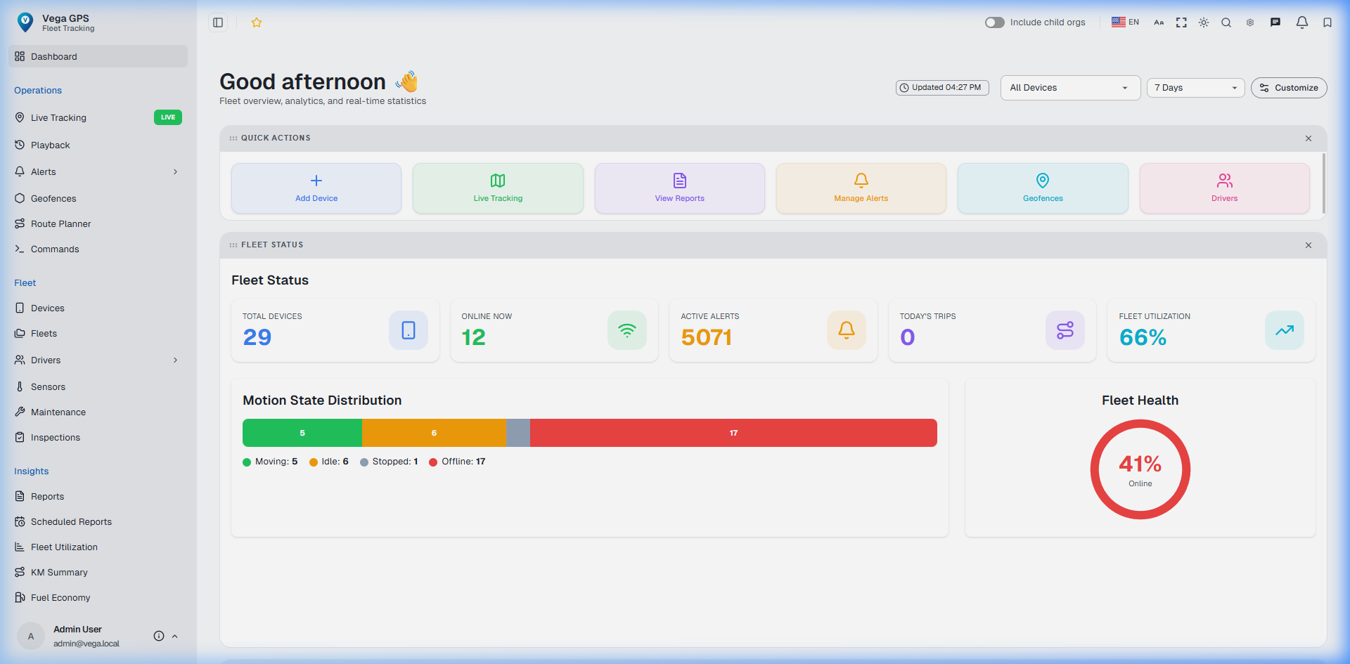 Vega GPS Dashboard Interface Mockup